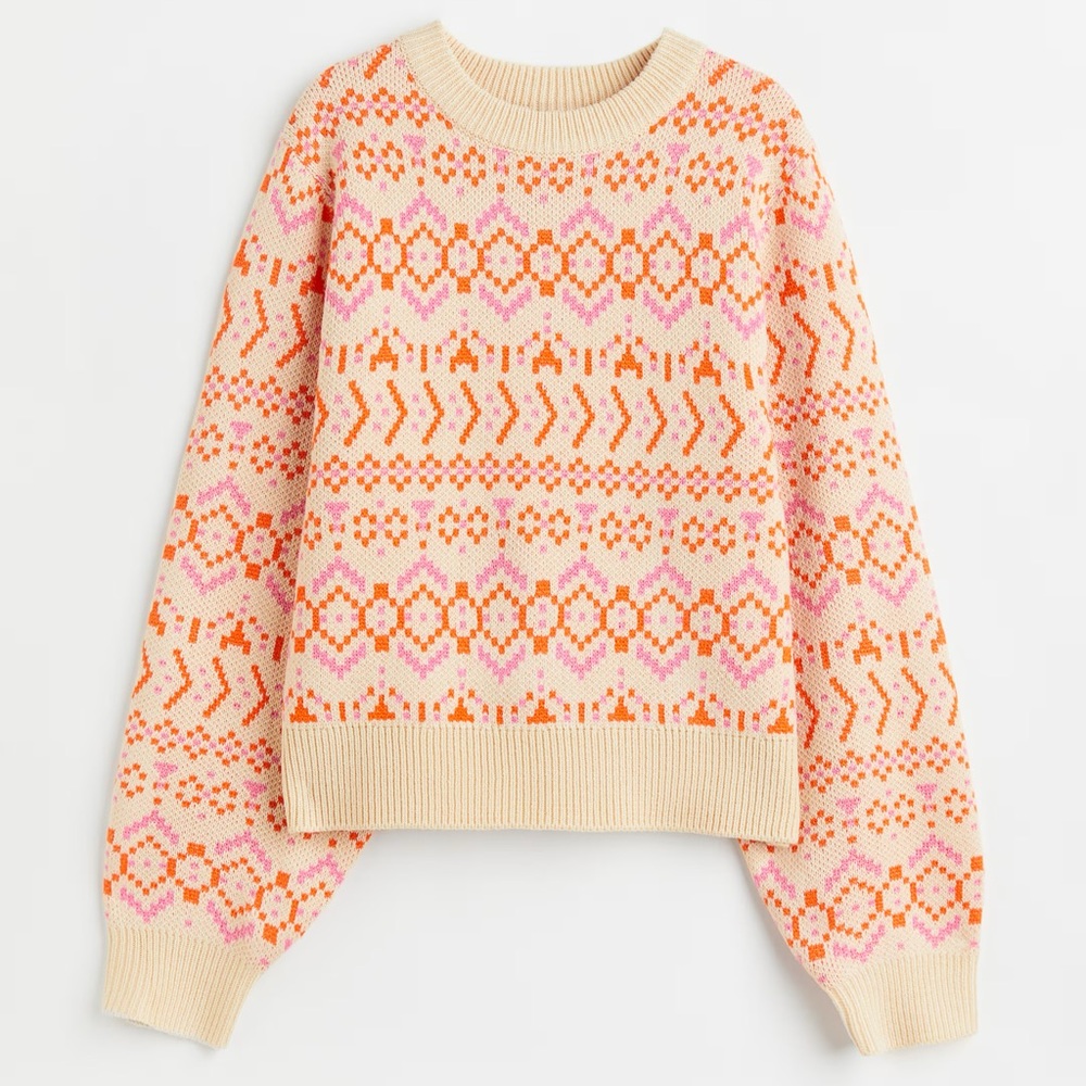 Women's Patterned Sweater - Cream, Pink, and Orange